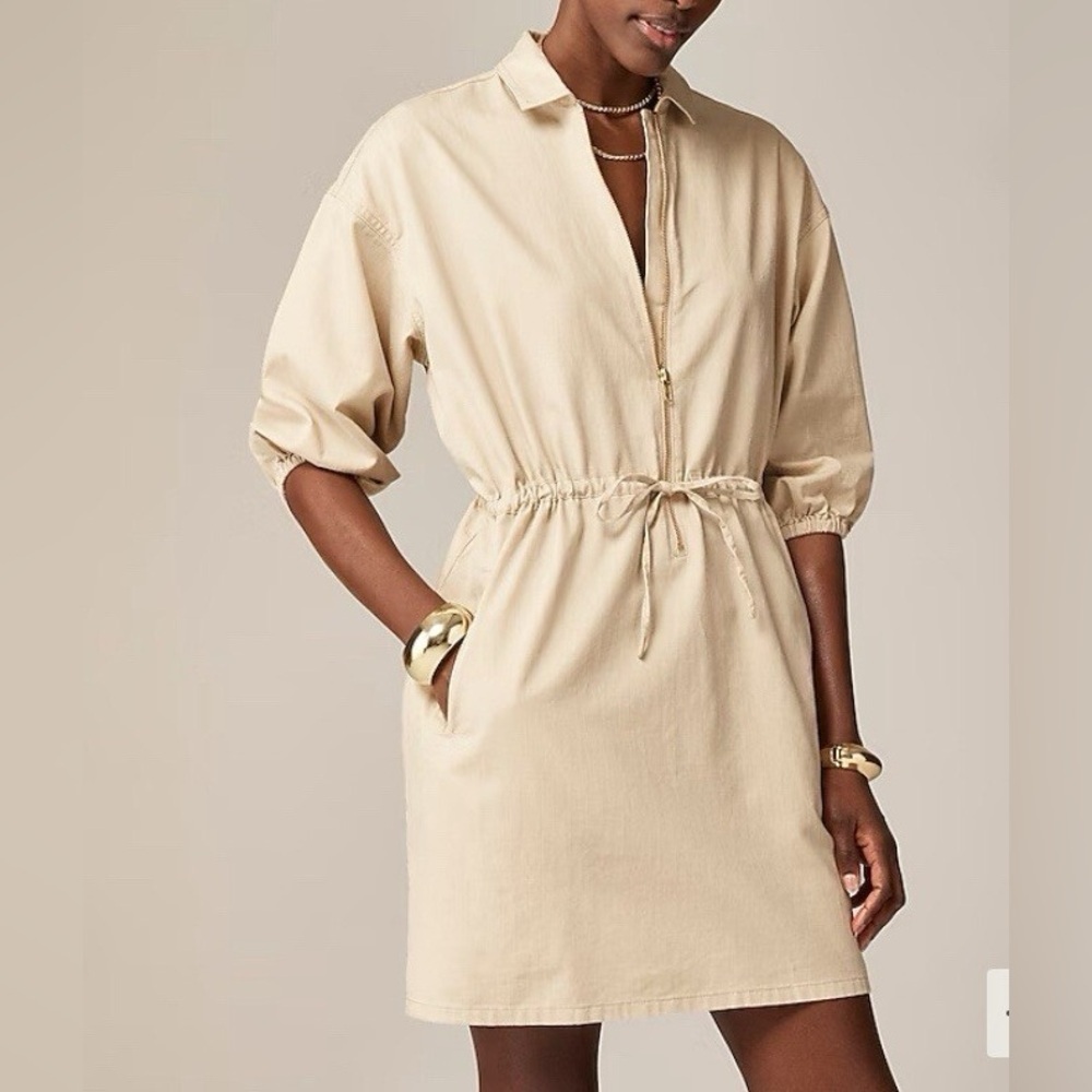J. Crew Cream Drawstring Shirt Mini Dress